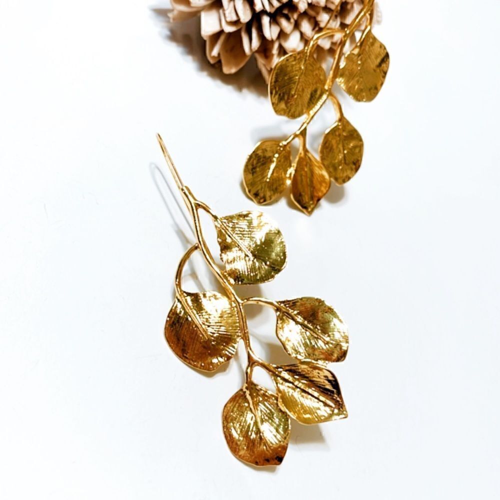 Gold leaf dangle earrings M34 - Picture 4 of 6